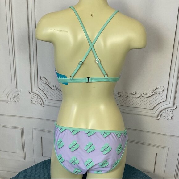 Undercurrent Triangle Top 2 Piece Swimsuit Purple Flip Flops Juniors Lg Bikini - Picture 7 of 7